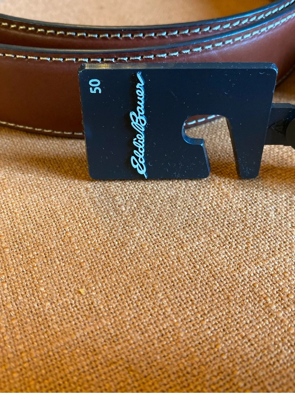 Eddie Bauer Men’s Classic Leather Cognac Featheredge Belt NWT Size 50
